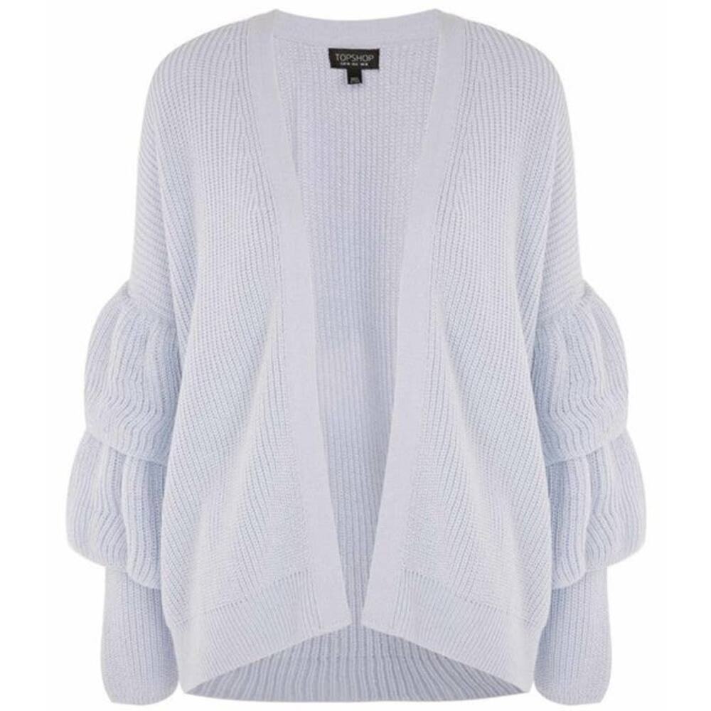 Topshop Tiered Ruffle Sleeve Open Front Chunky Knit Cardigan Sweater in Lilac 8